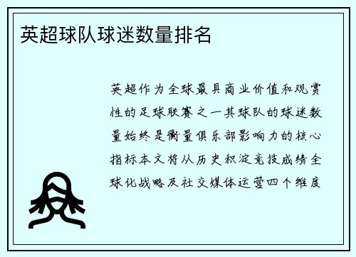 英超球队球迷数量排名