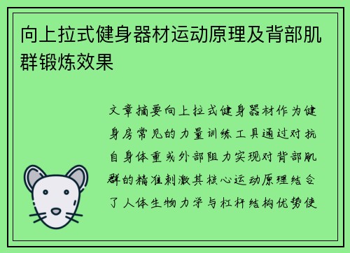 向上拉式健身器材运动原理及背部肌群锻炼效果
